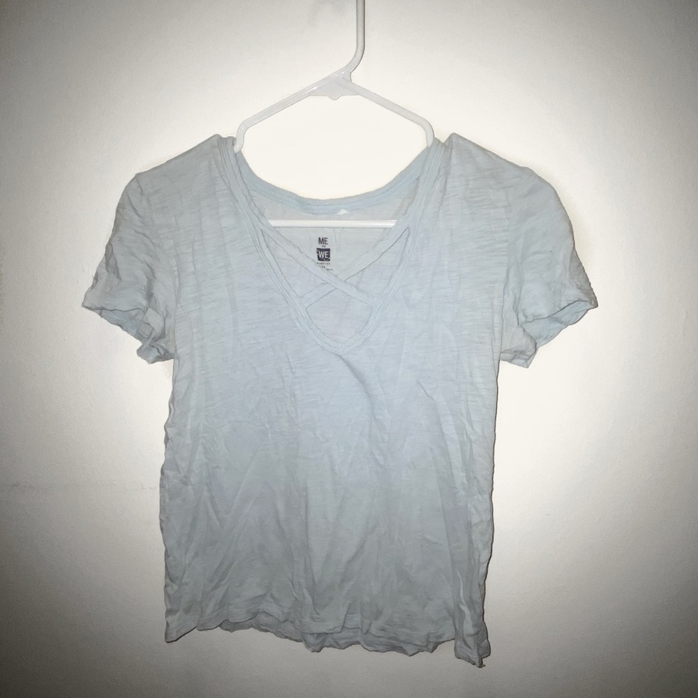 Pastel Blue T-shirt with Cross-front Detail